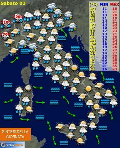 La previsione per Sabato 3 Ottobre 2020