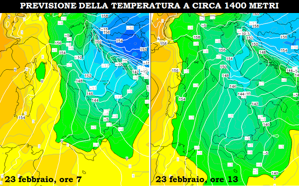 Previsione della temperatura a circa 1400 metri di quota (23 Febbraio)