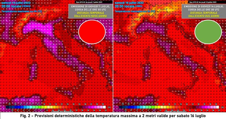 Confronto previsione temperatura deterministica per il 16 Luglio 2022