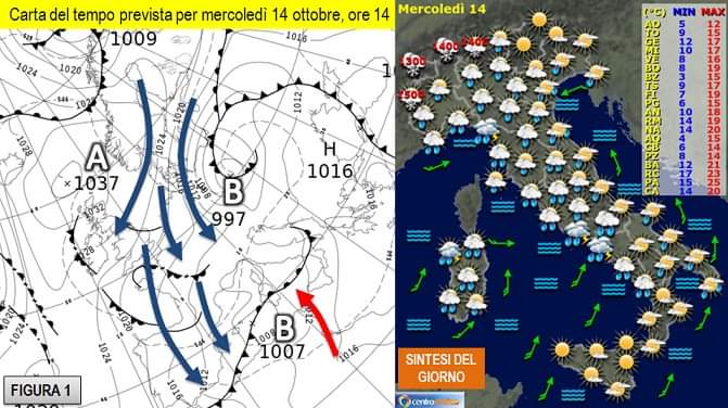 La previsione meteo per mercoledì 14 ottobre 2020