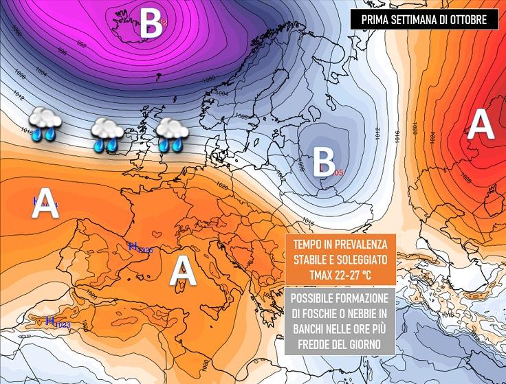 Mappa meteo riassuntiva per la prima settimana di ottobre 2022