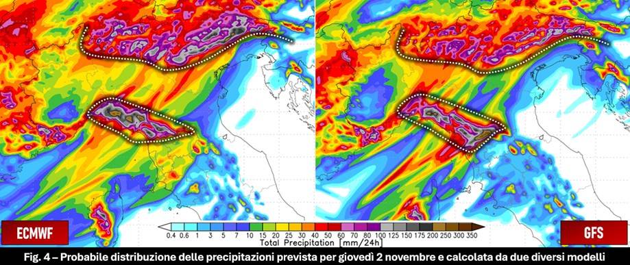 Probabili preciptazioni per il 2 novembre 2023