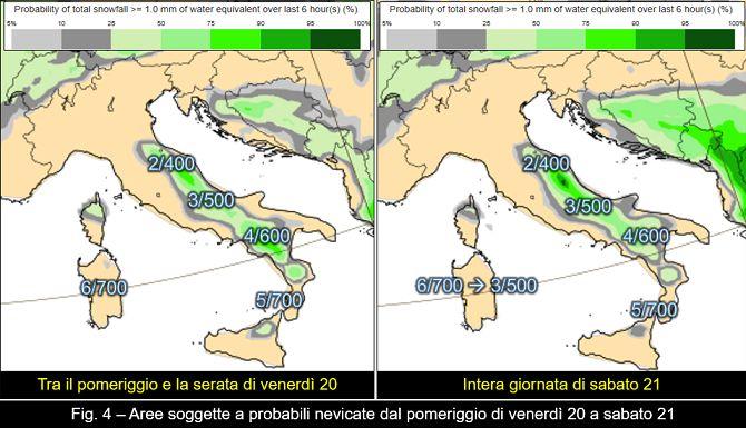 Probabilità di nevicate per il 20-21 gennaio 2023