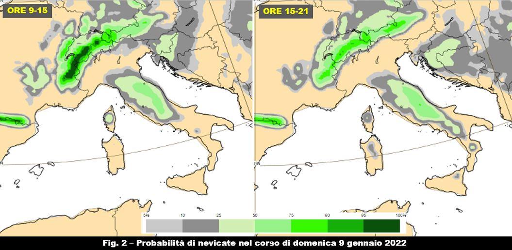 Probabilità di nevicate per il 9 Gennaio 2022