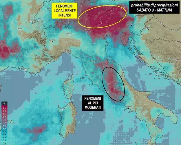 Probabilità di piogge per il 3 Ottobre 2020 mattina