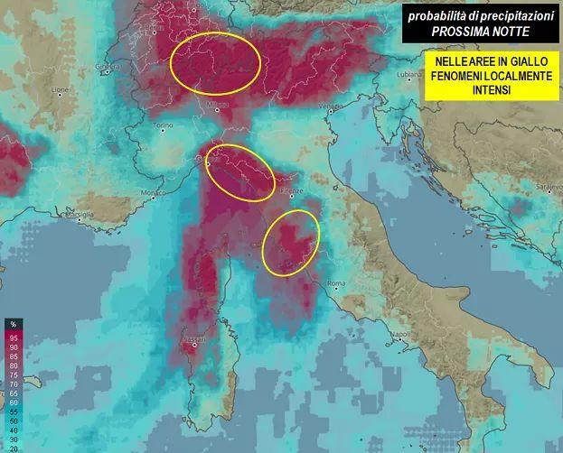 Probabilità di piogge per il 3 Ottobre 2020 notte