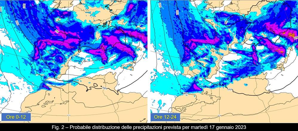 Probabilità di precipitazioni per il 17 gennaio 2023