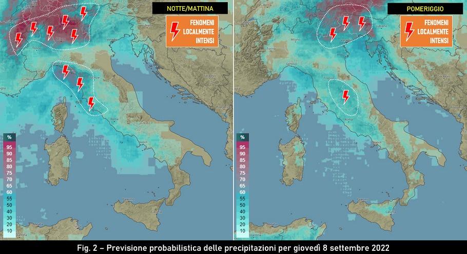 Probabilità di piogge previste per l'8 settembre 2022