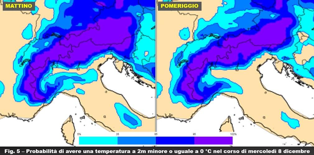 Probabilità delle temperature attese per l'8 Dicembre 2021