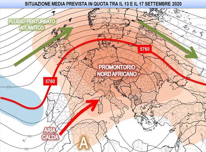 Situazione media prevista in quota 13-17 Settembre