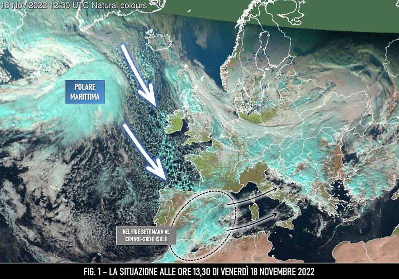 Situazione satellitare alle 13:30 locali (italia) del 18 Novembre 2022