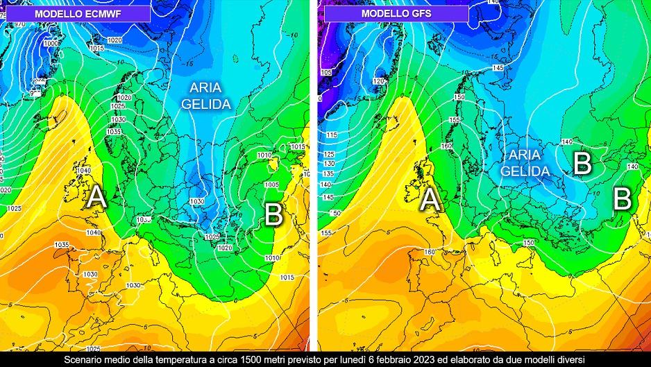 Scenari dai modelli ECMWF e GFS per il 6 febbraio 2023