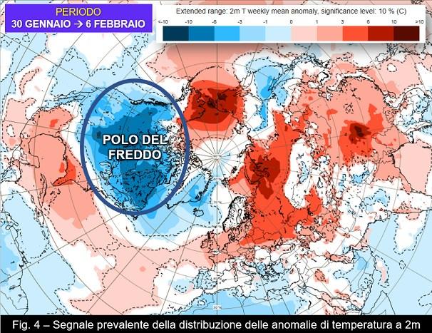 Segnale prevalente per le anomalie di temperatura a inizio febbraio 2023