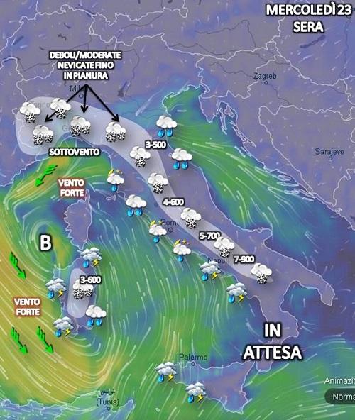 Fig. 4: previsione per la sera del 23 gennaio Fig. 4: previsione per la sera del 23 gennaio