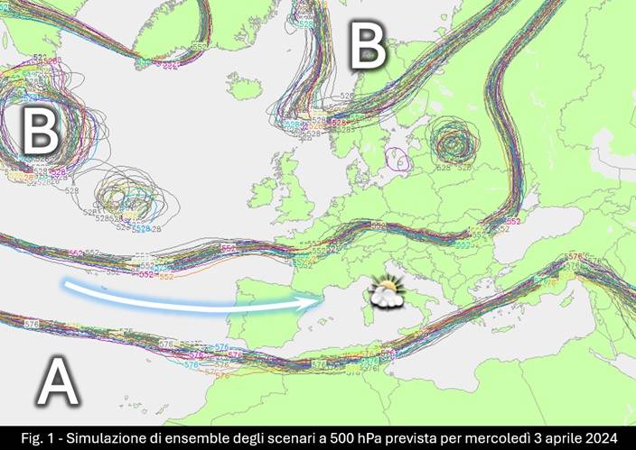 Simulazione ensemble per il 3 aprile 2024