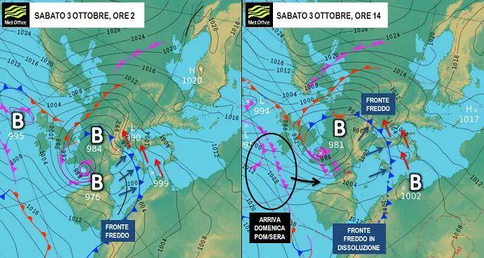 La situazione prevista per sabato 3 ottobre 2020