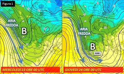 Fig. 1: situazione in quota prevista tra mercoledì e giovedì