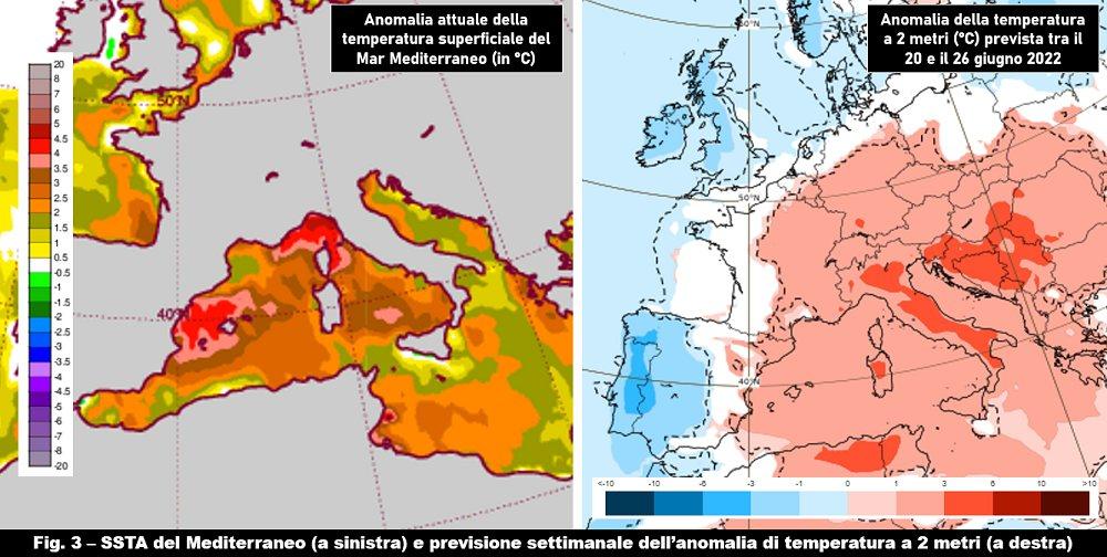 SSTA Mediterraneo e previsione anomalie