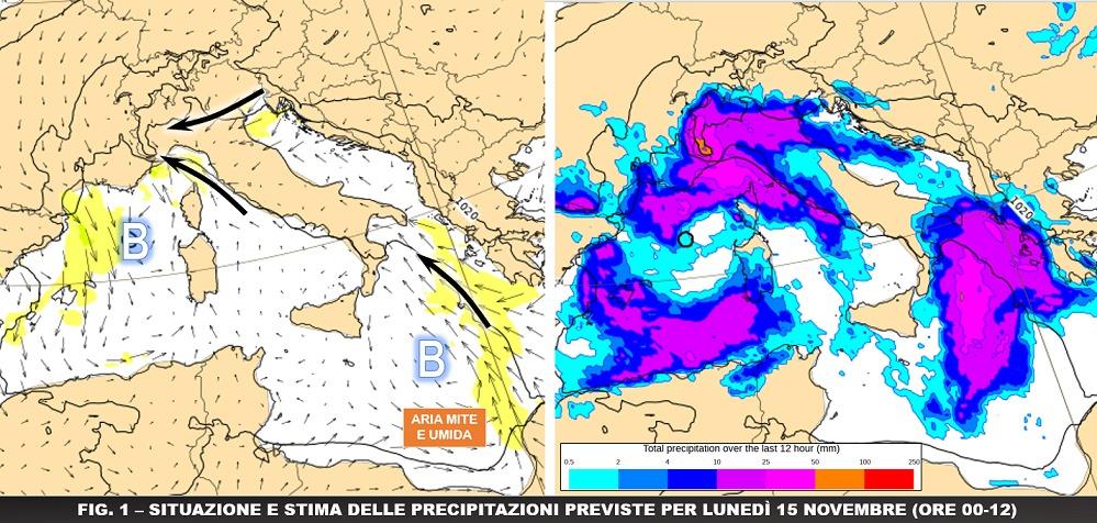 Stima piogge prima parte del 15 Novembre 2021