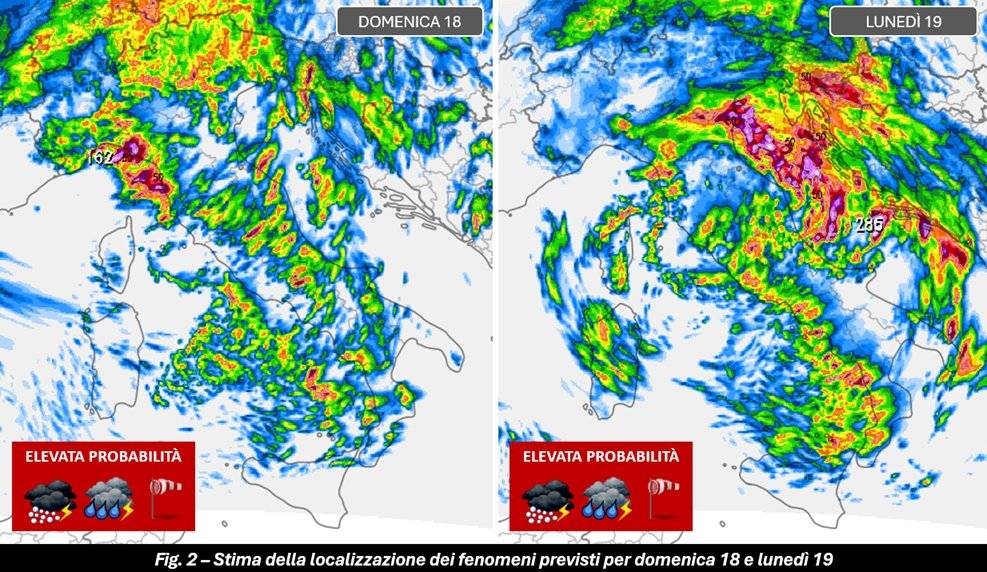 Stima distribuzione e probabilità delle piogge 18-19 agosto 2024