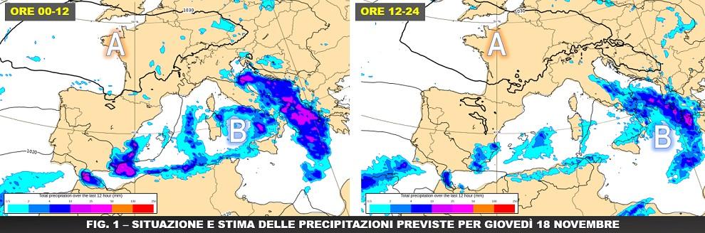 Stima cumulata di pioggia 18 novembre 2021