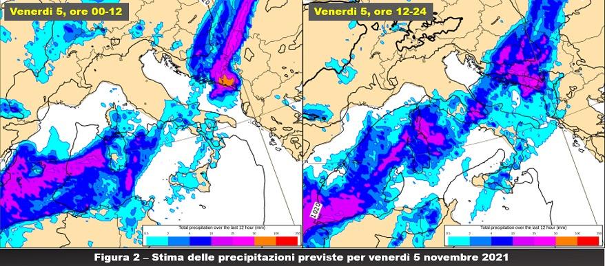 Stima cumulata di pioggia 5 novembre 2021