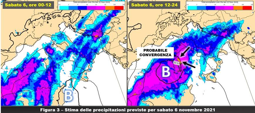 Stima cumulata di pioggia 6 novembre 2021