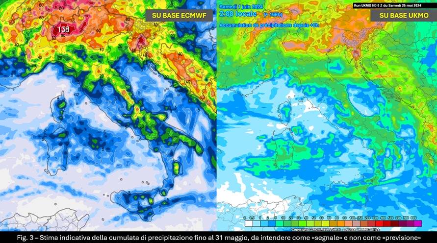 Stima accumuli precipitativi fino al 31 maggio 2024