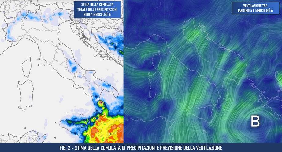 Stima di pioggia e vento per il 5-6 settembre 2023