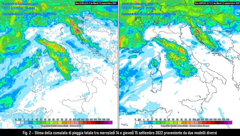 Stima accumuli precipitativi 14-15 settembre 2022