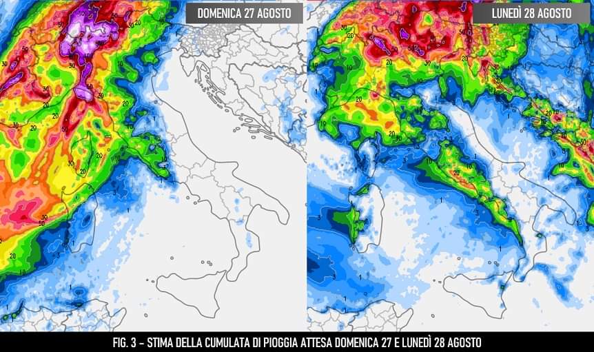 Stima piogge 27-28 agosto 2023