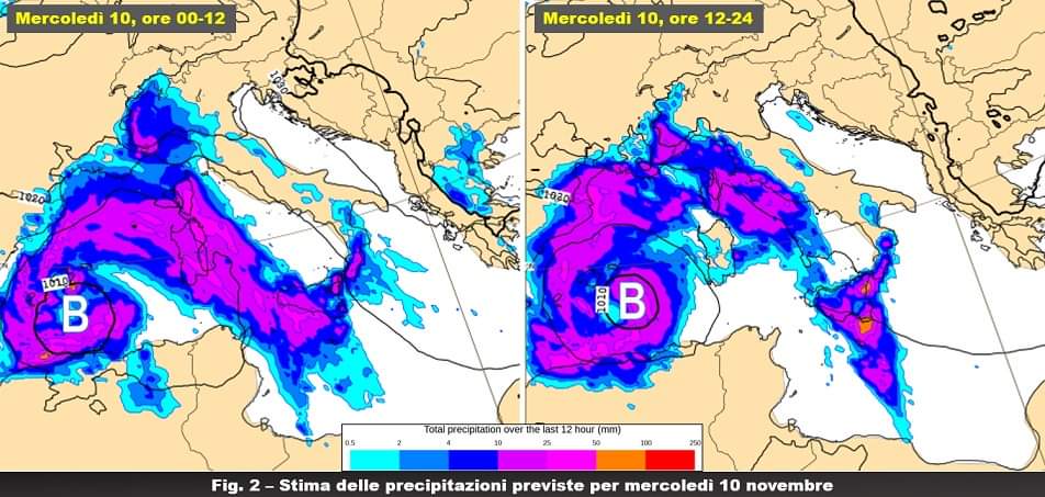 Stima precipitazioni per il 10 novembre 2021