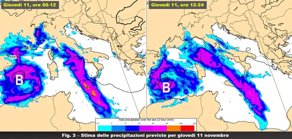 Stima precipitazioni per l'11 novembre 2021