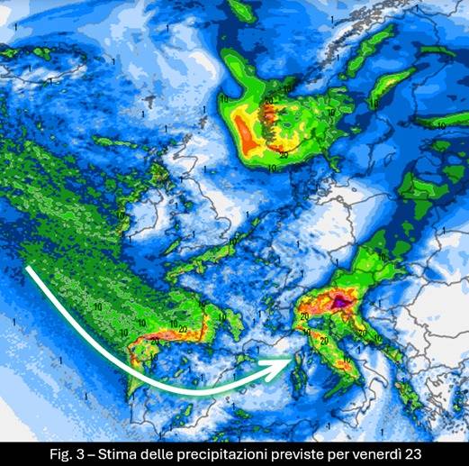 Stima accumuli precipitativi 23 febbraio 2024