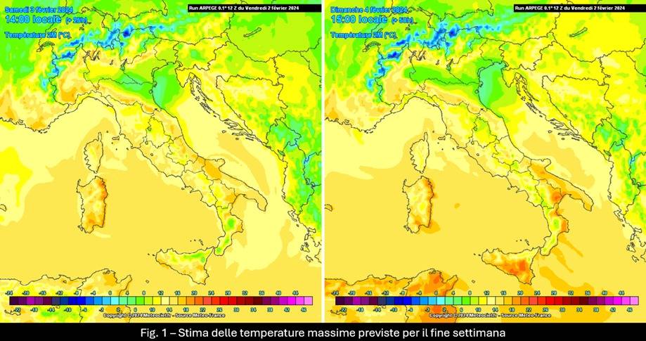 Stima delle temperature 3-4 febbraio 2024