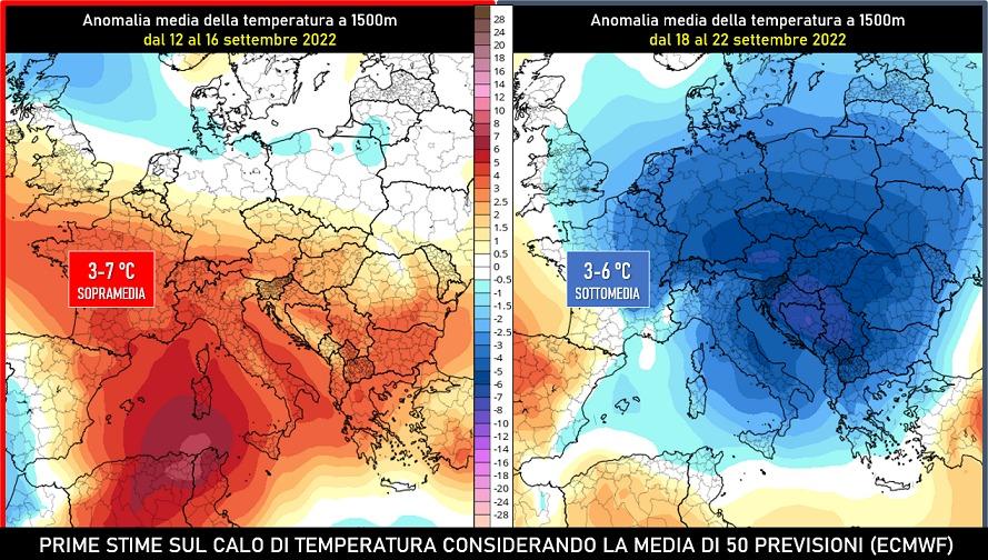 Stime calo temperature 18-22 Settembre 2022