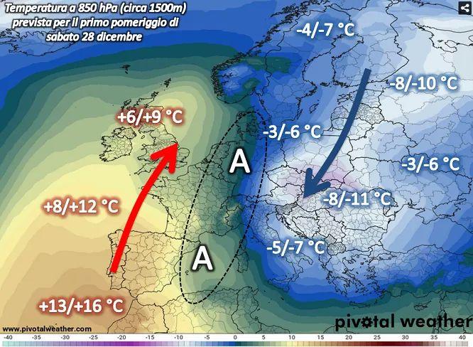 Temperatura T850 attesa per il 28 Dicembre