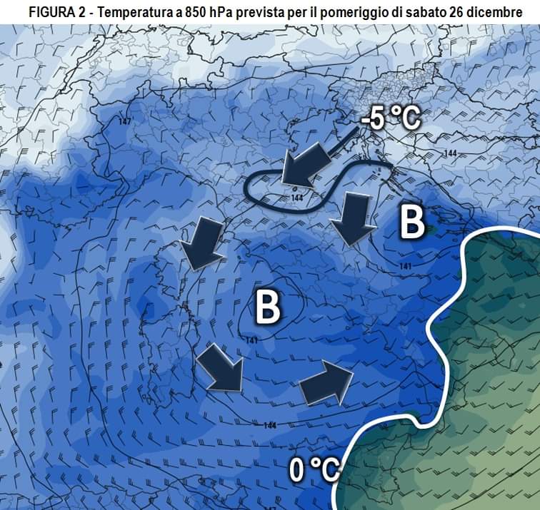 Temperatura a 850hPa prevista per il pomeriggio del 26 Dicembre 2020