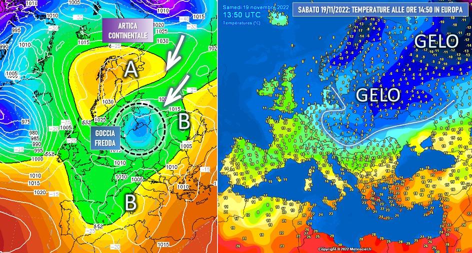 Temperature in europa sabato 19 novembre 2022