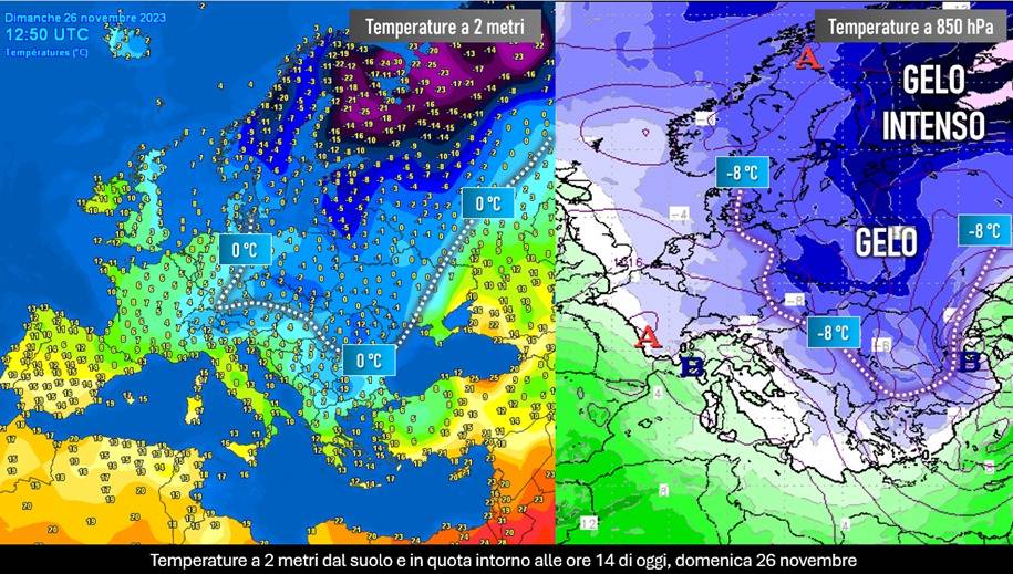 Temperature registrate il 26 novembre 2023