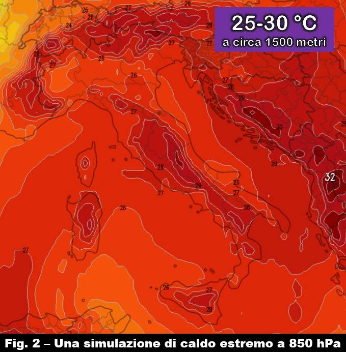 Temperature a 850 hPa simulazione modellistica