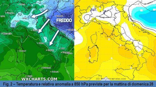 Temperature e anomalie per il 28 Febbraio 2021