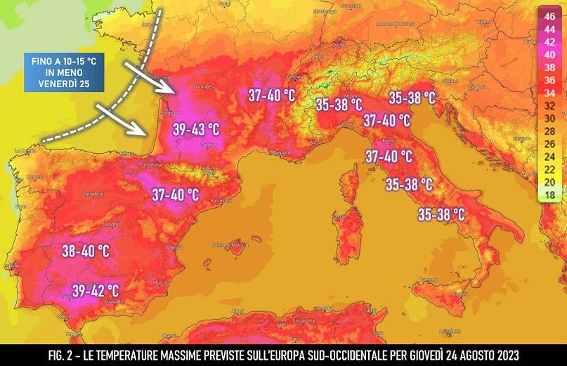Le temperature in europa attese per il 24 agosto 2023