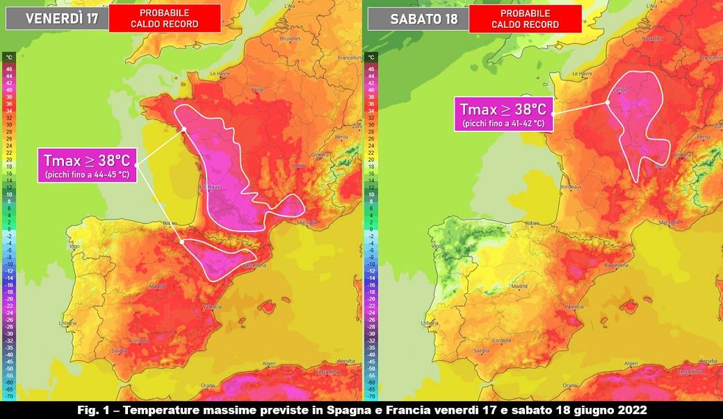 Mappa termica con focus Francia e Spagna per il 17 e il 18 Giugno 2022