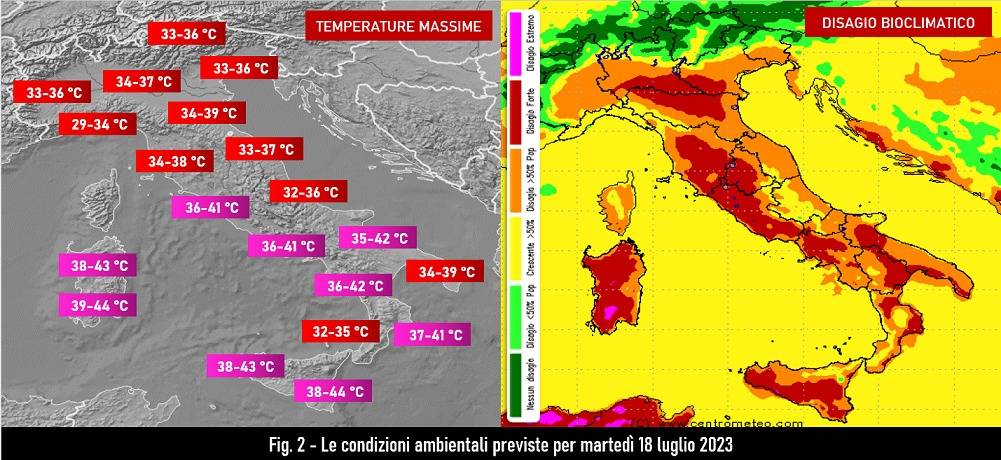 Temperature e indice di disagio per il 18 luglio 2023