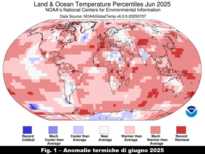 Temperature percentili globali - giugno 2025
