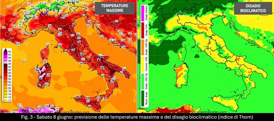 Temperature e indice di disagio per il giorno 8 giugno 2024