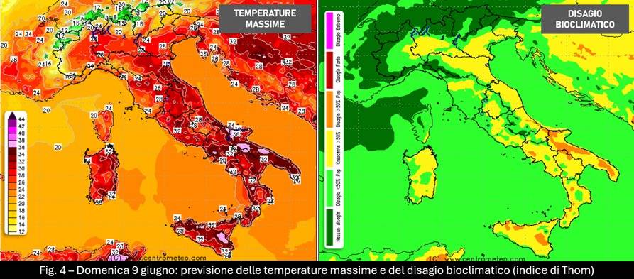 Temperature e indice di disagio per il giorno 9 giugno 2024