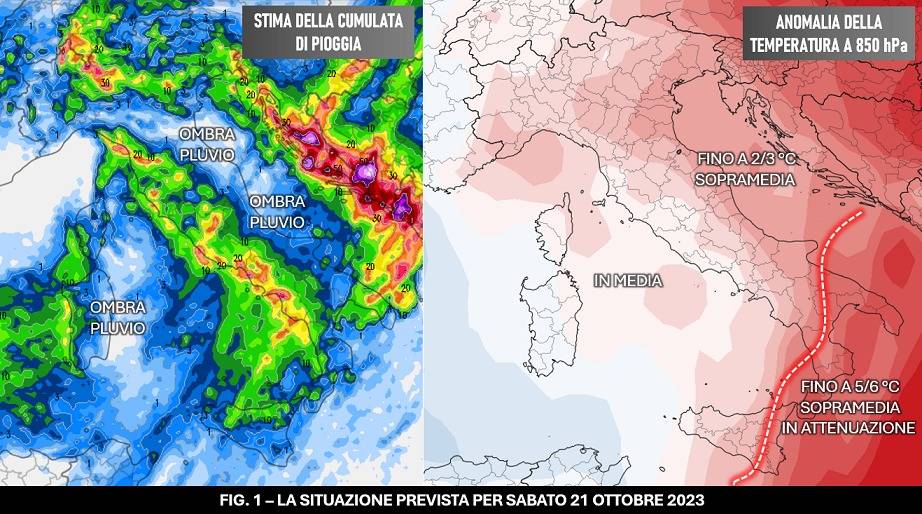 Tempo previsto sabato 21 ottobre 2023