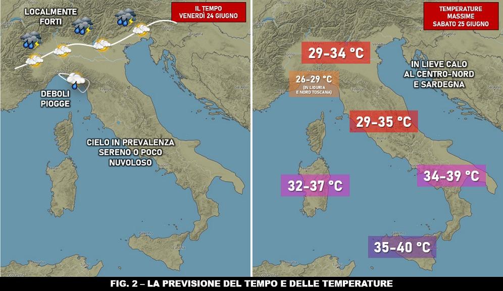 Tempo e temperature previste per il 24 e 25 Giugno 2022